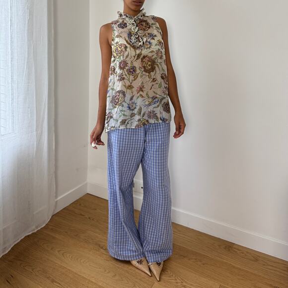 Vintage Italian Sheer Mesh Ruffle-Neck Floral Tunic Top (M/L) - Picture 2 of 8
